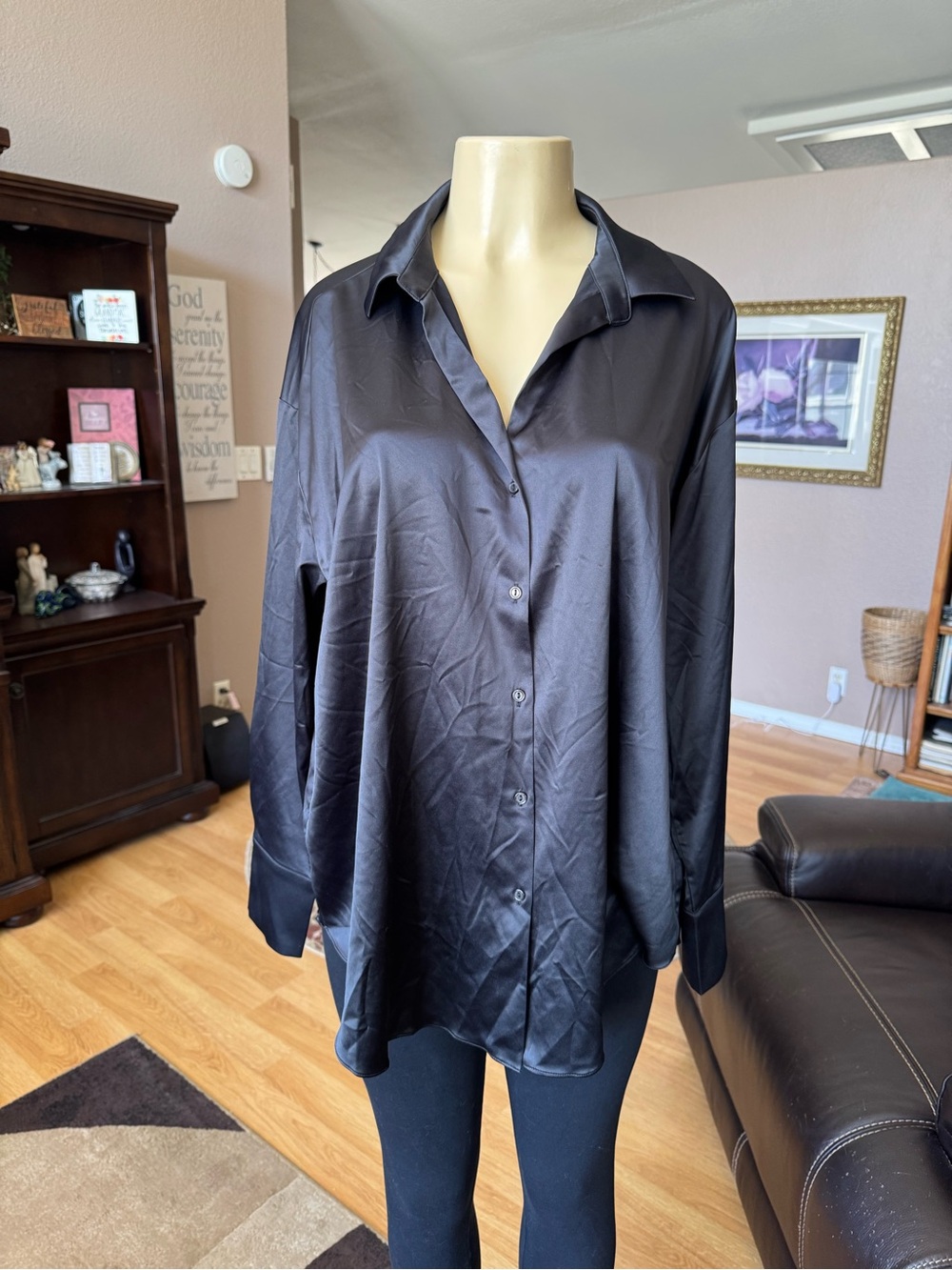 Honey Birdette black button up satin blouse-size XL-NWT